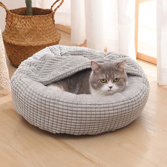 Discover Round Pet Bed For Dog Cat Puppy House Warm Mat Winter Blankets Anti-Stress Orthopedic Fluffy Cat Dog Bed, Suitable For Winter
