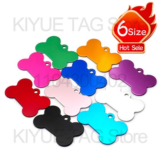 Discover Wholesale 100Pcs Pet Dog ID Tag Bone Shape Aluminium Puppy Cat Collar Accessories Customized DIY Engraving Name Necklace Jewelry