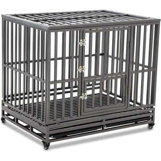 Discover Heavy Duty Dog Cage Metal Kennel and Crate for Medium and Large Dogs, Pet Playpen with Four Wheels,Easy to Install,46 inch,Blac