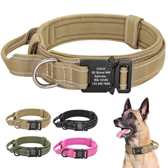 Discover Personalized Military Tactical Dog Collar Durable Nylon Dog Training Collars Custom Pet Necklace With Handle For Large Dogs