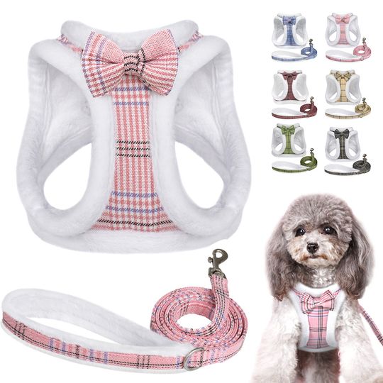 Discover Winter Dog Harness Leash Set Warm Fur Dog Vest And Pet Walking Lead Rope Cute Bowknot Harnesses Soft For Small Medium Dogs Puppy