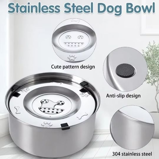 Discover Big Capacity Stainless Steel Dog Floating Bowl, No Spill Anti-Splash Dog Water Dispenser, Non-Slip Dog Cat Pet Water Feeder Bowl