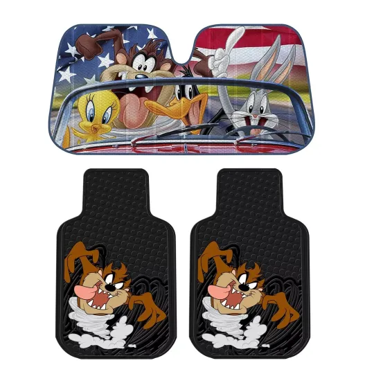Discover Looney Toons Taz All Weather Rubber Front Floor Mats & Auto Sun Shade