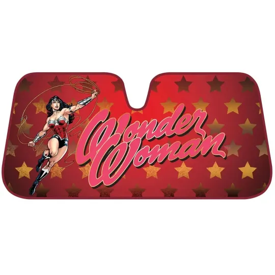 Discover Wonder Woman Red W/Gold Stars Car Sun Shade Windshield Protector
