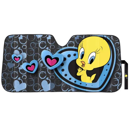 Discover Tweety Bird Hearts Accordion Car Sunshade Black