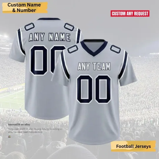 Personalized Gray Navy Trim Football Jersey Team Name Number Game Day
