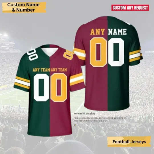 Discover Custom Green Burgundy Split Football Jersey Rival Teams Game Day Gift