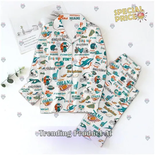Discover Dolphins Button-Down Pajama Set for Adults