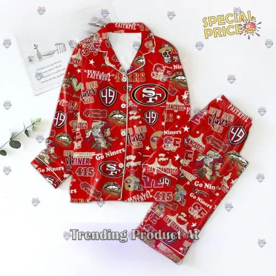 49ers Button Down Pajama Set for Adults