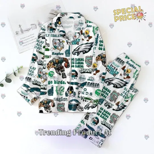 Discover Eagles Button Down Pajamas Set for Adults