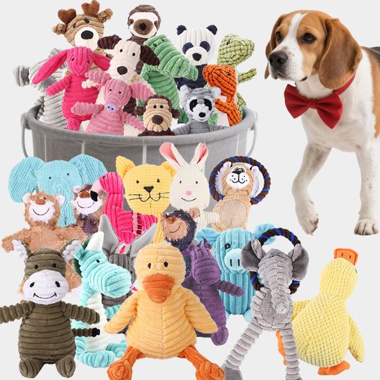 Discover Plush Dog Toy Animals Shape Bite Resistant Squeaky Toys Corduroy Dog Toys for Small Large Dogs Puppy Pets Training Accessories