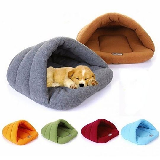 Discover Pet Dog Cave Bed Thick Fleece Warm Soft Slipper Shape Beds for Puppy Cats Tent Sleeping Mats Winter Pets Indoor Triangle Nest