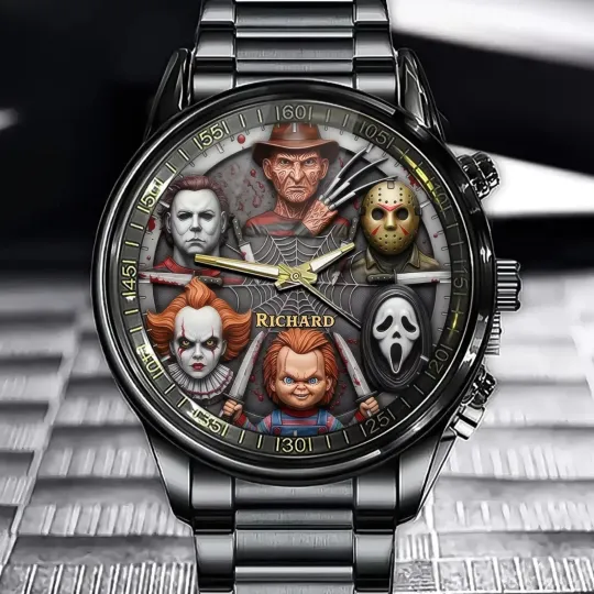 Discover Personalized Horror Characters Steel Band Watch with Custom Name