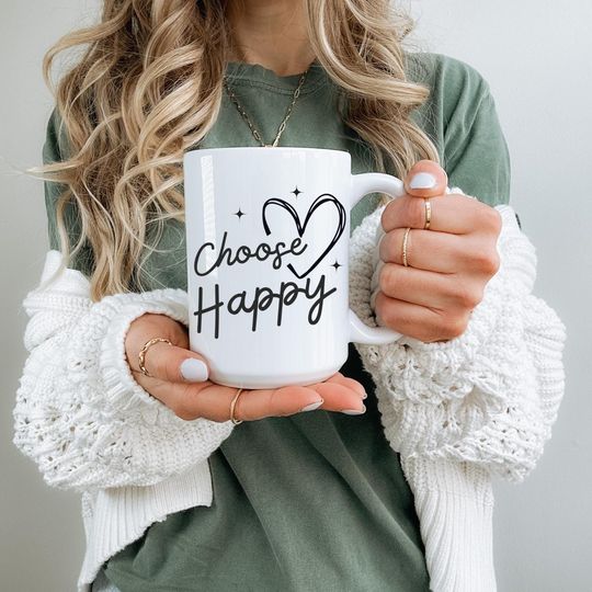 Discover Choose Happy Coffee Mug: Positive Vibes Ceramic Tea Cup