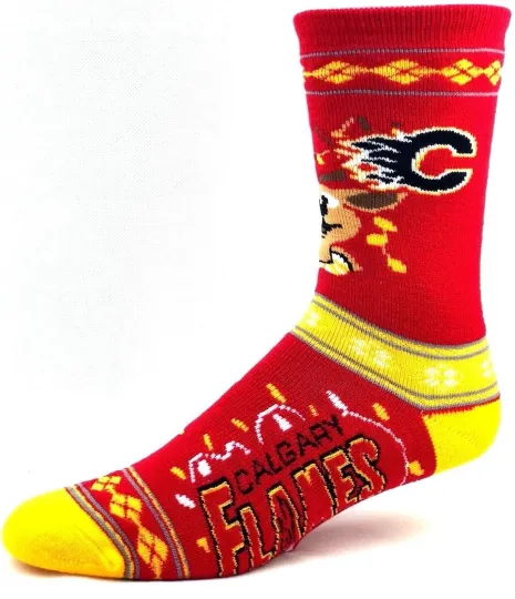 Discover Calgary Flames Hockey Christmas Stripe Socks