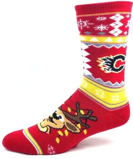 Discover Calgary Flames Hockey Reindeer Socks