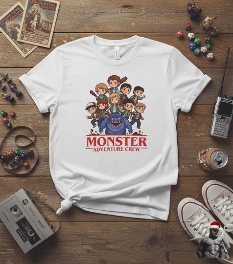 Discover Monster Adventure Crew Chibi Squad Graphic Tee Retro 80s Mystery Group Fan Shirt Vintage Cartoon Friends Apparel Birthday Gift for TV Fans