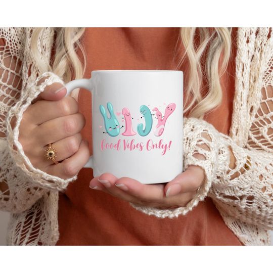 Discover Good V Only Cute Funny Mug, Fun Gift for Friends, Bright Coffee Cup, Cheerful Home Dcor, Spring and Easter Celebrations