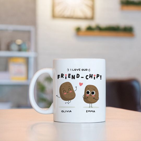 Discover Personalised Funny Friendship Mug I love Our Friend-chip Gift for Friend Bestie Mug with Names Valentines' Day Galentines Birthday Christmas