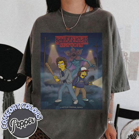Discover Dustin, Steve, Stranger Simpsons T-Shirt, Personalized Unisex Tee, Stranger Thing s Parody Shirt, Simpsonize Cartoon Shirt