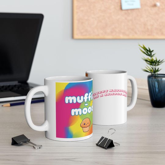 Discover Muffin Mood Mug | Cute Kawaii Coffee Cup | Funny Gift for Friends | Colorful Winking Muffin Cup