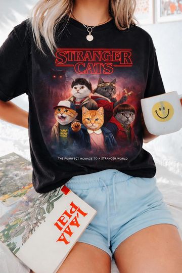 Discover Stranger Things Cats Shirt, Stranger Things T-Shirt, Stranger Things Merch, Stranger Things Gift Shirt, Stranger Cats, Stranger Things Gift