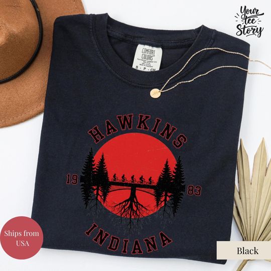 Discover Hawskin 1983 Indiana Shirt, Upside Down Shirt, Movie Lover Sweatshirt, Movie Fan Gift