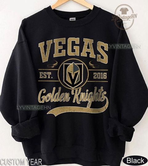 Discover Vegas Golden Knights Sweatshirt, Vintage Hockey Crewneck, Youth Golden Knights Sweater, Hockey Fan Gift