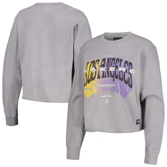 Discover Women's Los Angeles Lakers Band Cropped Long Sleeve Sweatshirt