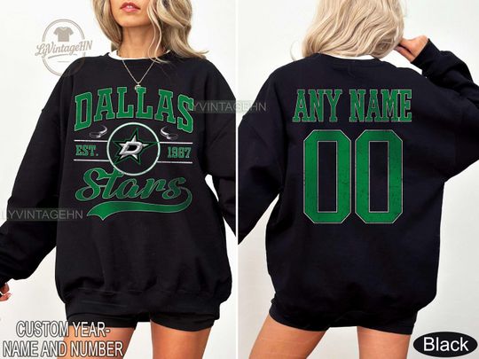 Dallas Stars Personalized Name and Number Sweatshirt, Crewneck, Hockey Tee