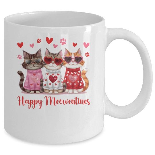 Discover Happy Meowentines Day Mug  Funny Cat Valentine Coffee Cup, Cute Gift for Girls & Women. Ceramic Mug