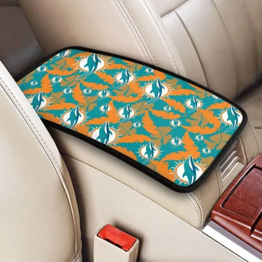 Discover Miami Dolphins Car Armrest Cushion Hawaiian Print Auto Car Box Cover Pad