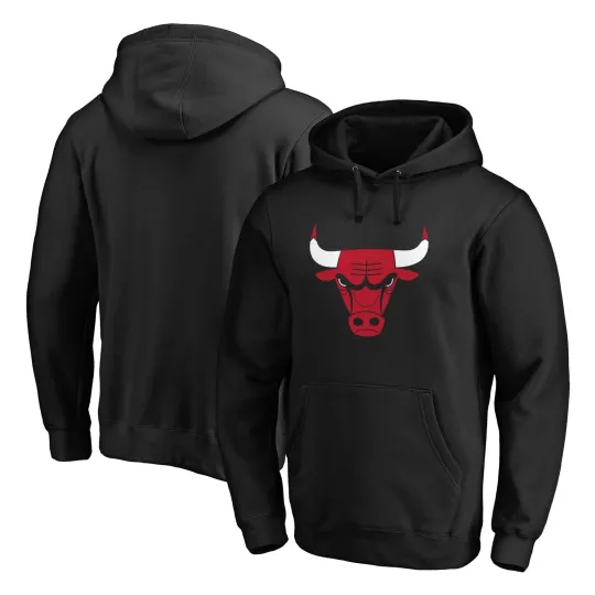 Discover Men's Black Chicago Bulls Primary Mascot Logo Pullover Hoodie