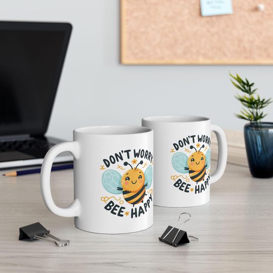 Discover Dont Worry Bee Happy Mug  Cute Bee Coffee Cup  Cheerful Motivational Gift  Happy Nature Mug for Bee Lovers & Everyday Positivity