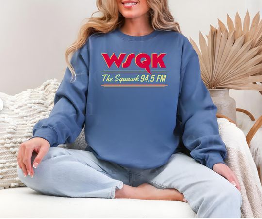 WSQK Radio Station Sweatshirt Vintage 80s Hawskin Graphic Crewneck Fandom Unisex Pullover