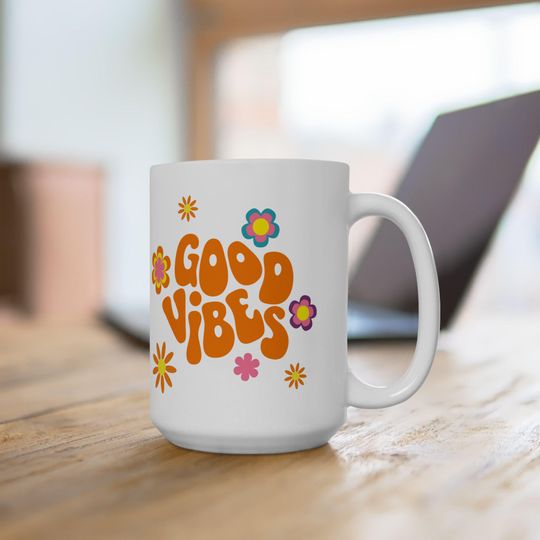 Discover Good V Flowers Mug | Retro Floral Peace Coffee Cup