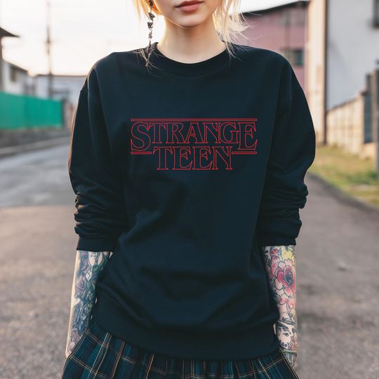 Discover Strange Teen Sweatshirt | 80s Inspired Graphic Pullover, Cotton-Poly Blend
