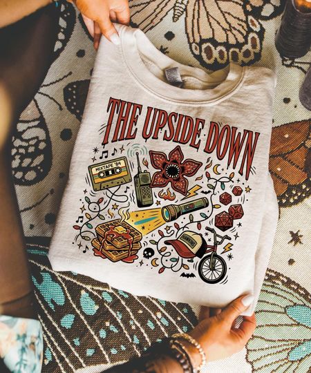 Discover The Upside World Sweatshirt, Retro 80s Horror Icons Graphic Tee, Dark Fantasy Sci Fi Sweatshirt, Vintage Mystery Streetwear Hoodie
