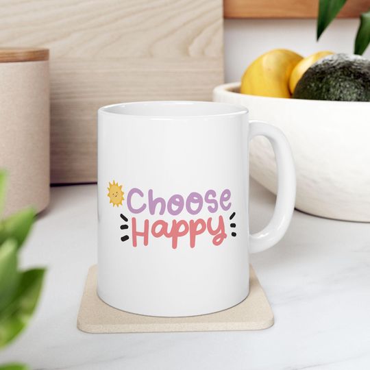 Discover Choose Happy Ceramic Mug - Positive Vibes Coffee Cup, Inspirational Gift, Motivational Drinkware