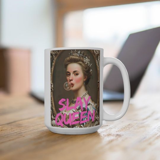 Discover Funny Slay Queen Sassy Mug | Bubblegum Meme Portrait Ceramic Coffee Cup