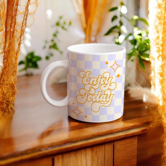 Discover Enjoy Today Ceramic Mug - Stylish Coffee Cup for Positivity, Gift for Friends, Morning Motivation