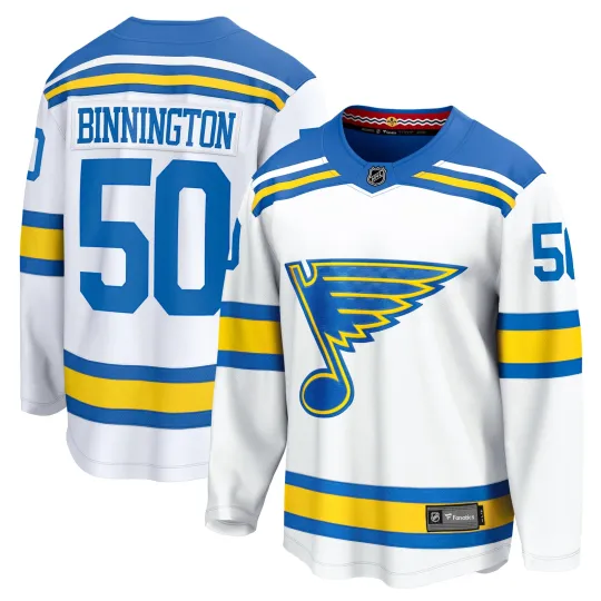 Discover Men's Fanatics Jordan Binnington White St. Louis Blues Away Breakaway Player