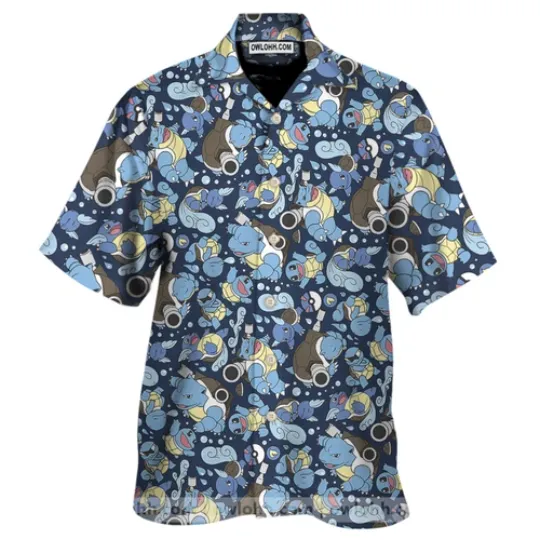 Blastoise Wartortle Squirtle PKM Pattern Hawaiian Shirt For Men