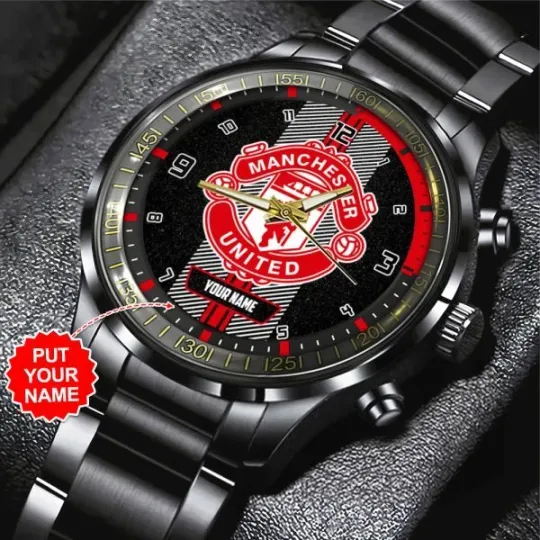 Discover Personalized Manchester United Black Stainless Steel Watch for Men