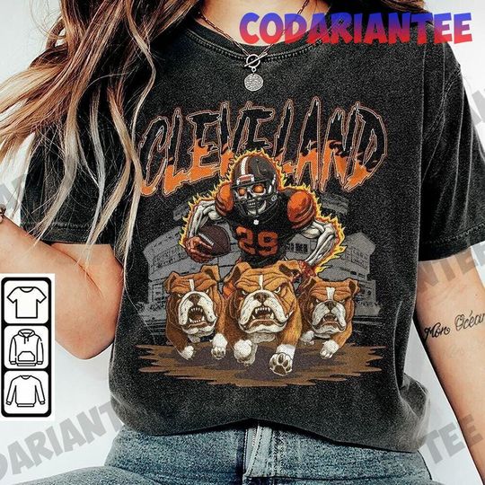 Discover Cleveland Football Skull Shirt, Retro Vintage Skeleton Angry Dogs Football Gift Unisex Shirt, Trendy Minnesota Football Fan Shirt