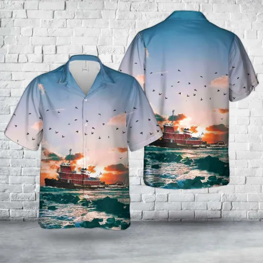 Discover New York Harbor Justine McAllister Tugboat Hawaiian Shirt