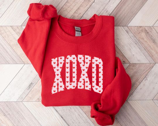 Discover XOXO Valentines Day Sweatshirt, Cute Hearts Tee for Her, Love Sweatshirt, Romantic Holiday Crewneck, Gift for Girlfriend