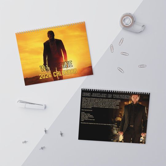 2026 Hugh Jackman as Wolverine Wall Calendar | 2026 Wall Calendar | Hugh Jackman | Movie Calendar | Wolverine | X-Men | Logan