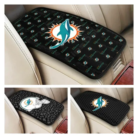 Discover Miami Dolphins Car Handrail Box Cushion Car Center Control Armrest Cover Pad