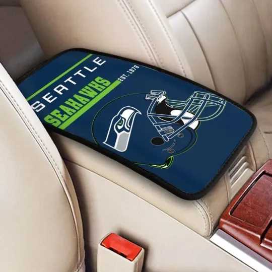 Discover Seattle Seahawks Car Armrest Cushion Auto helmet Car Box Cover Center Pad